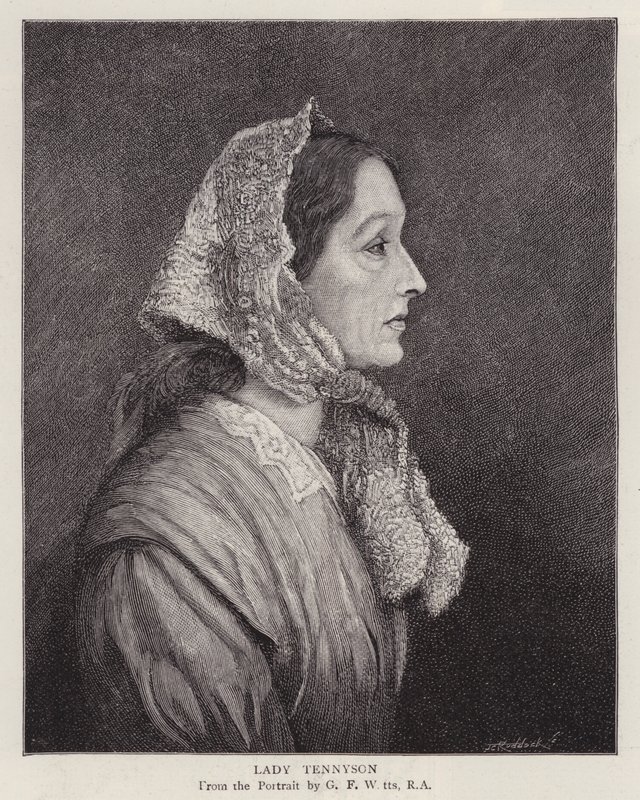 Portræt af Emily Tennyson, Lady Tennyson, hustru til den engelske digterpristager Alfred, Lord Tennyson (litho) af George Frederick (after) Watts