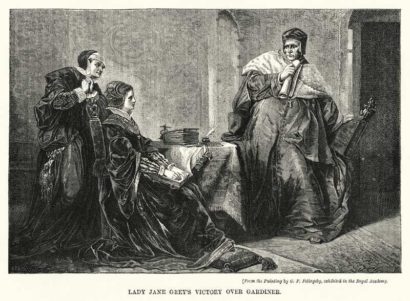 Lady Jane Greys sejr over Gardiner (gravering) af George Frederick Folingsby