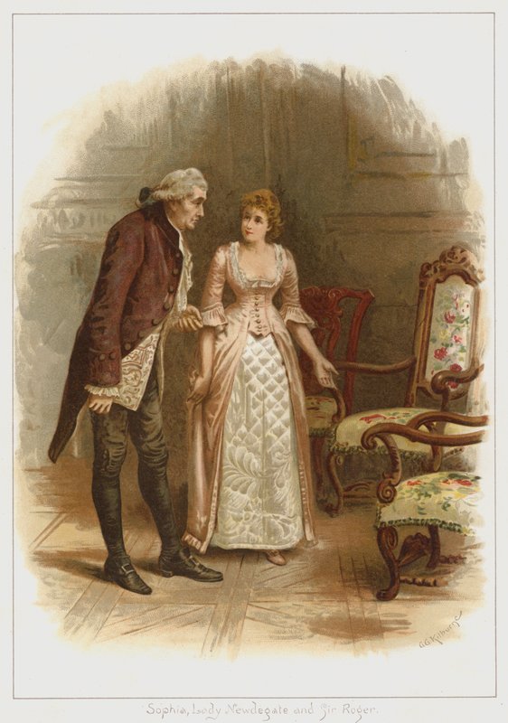 Sophia, Lady Newdegate og Sir Roger (farve litho) af George Goodwin Kilburne
