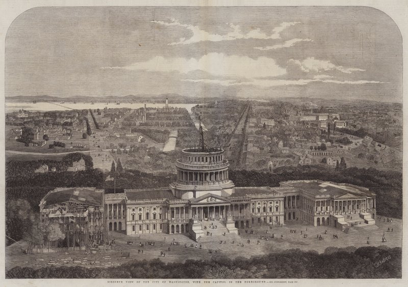 Fuglesigte over byen Washington, med Capitol i forgrunden af George Henry Andrews