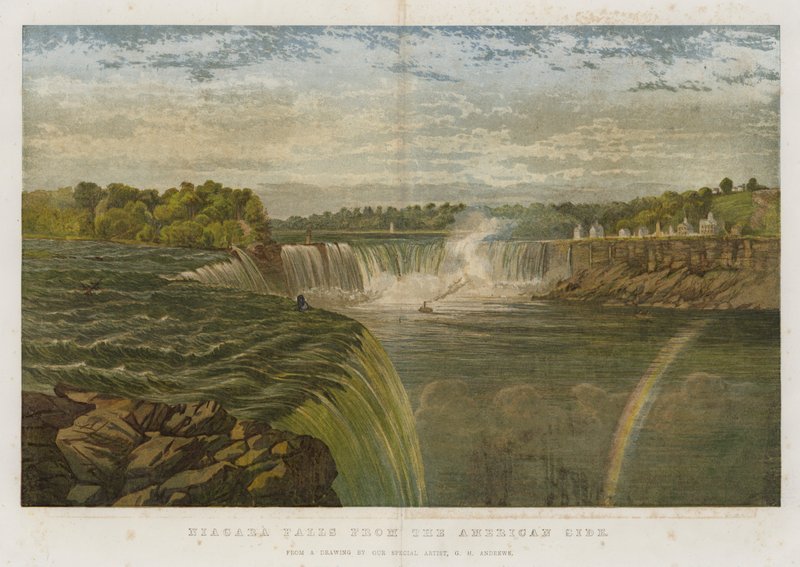 Niagara Falls fra den amerikanske side (chromolitho) af George Henry Andrews