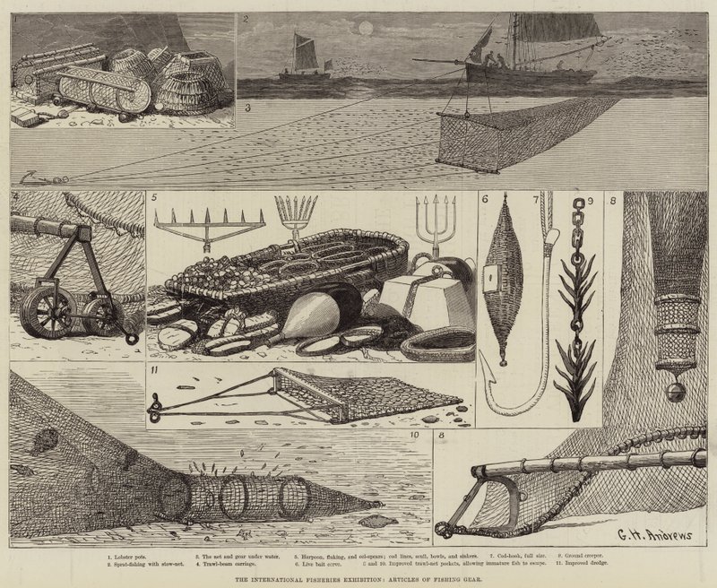Den internationale fiskeriudstilling, artikler om fiskeredskaber af George Henry Andrews