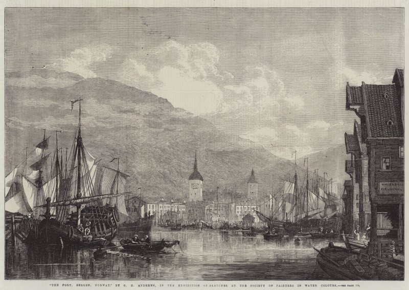 Havnen, Bergen, Norge af George Henry Andrews