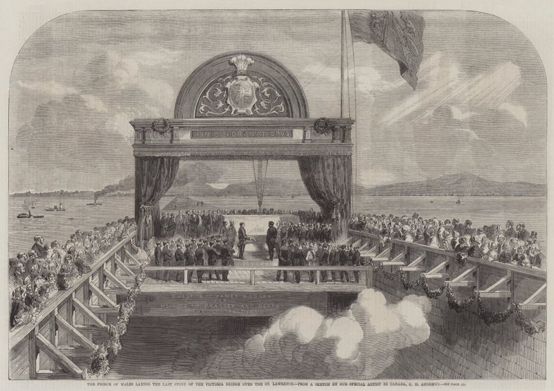 Prinsen af Wales lægger den sidste sten af Victoria-broen over St Lawrence af George Henry Andrews