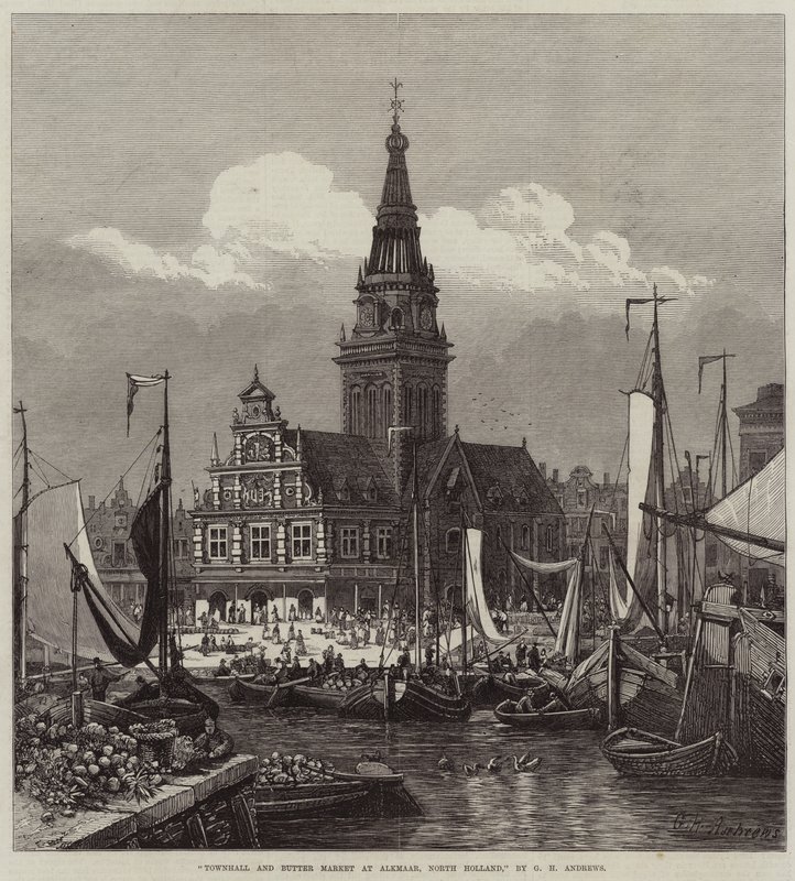 Rådhus og smørmarked i Alkmaar, Nordholland af George Henry Andrews
