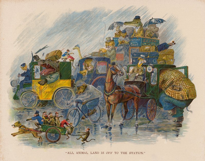 Illustration til Dyrenes tur til søs (farvelitografi) af George Henry Thompson