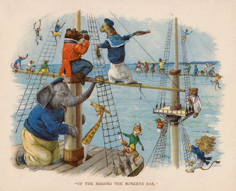 Illustration til Dyrenes tur til søs (farvelitografi) af George Henry Thompson