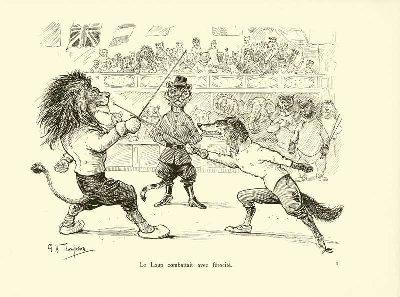 Le Loup combattait avec ferocite (litografi) af George Henry Thompson