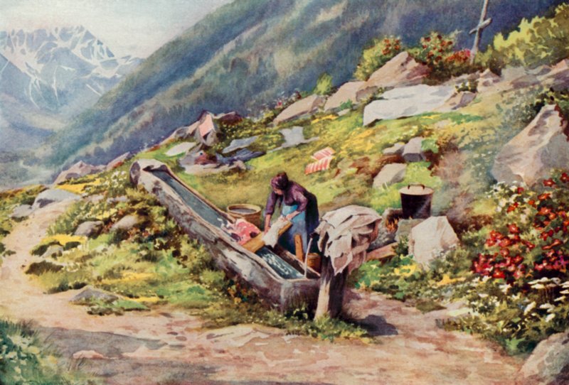 I Chamonix-dalen (farve litho) af George Jackson Flemwell