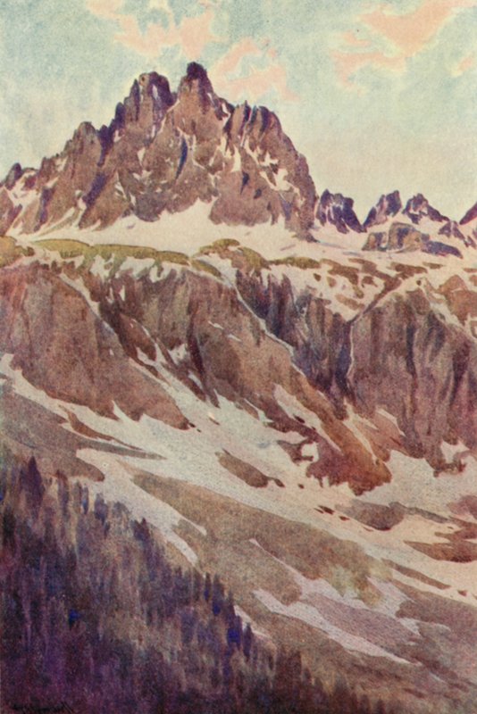 Aiguilles Rouges, en majaften (farve litho) af George Jackson Flemwell