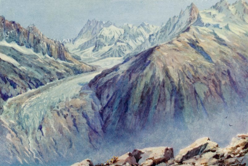 Mer De Glace fra La Flegere (farve litho) af George Jackson Flemwell