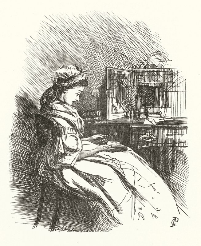 Illustration til strofer om kvinde (gravering) af George John Pinwell