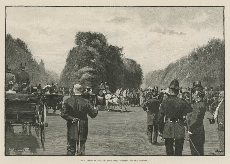 The London Season: I Hyde Park, venter på Shahzada (gravering) af George L. Seymour