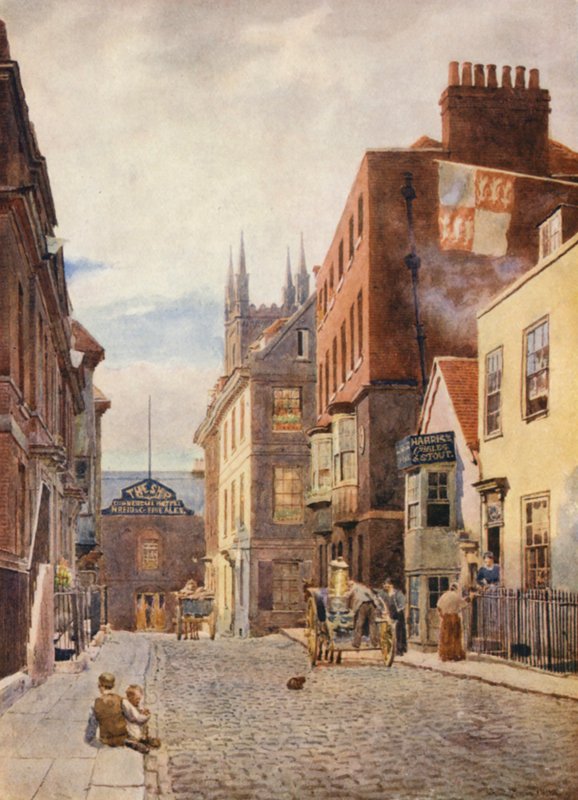 Church Street, set mod syd (farvelitografi) af George Moore Henton