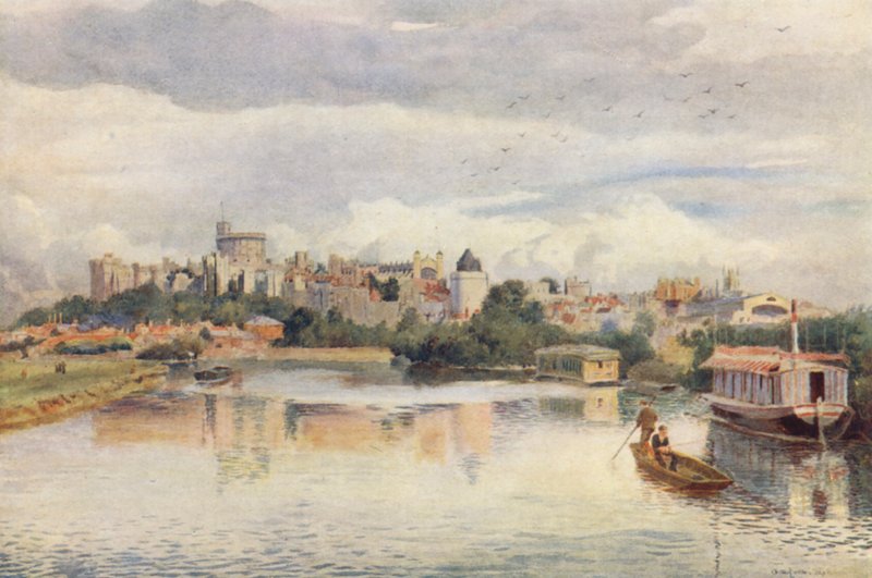 Windsor fra floden (farvelitografi) af George Moore Henton