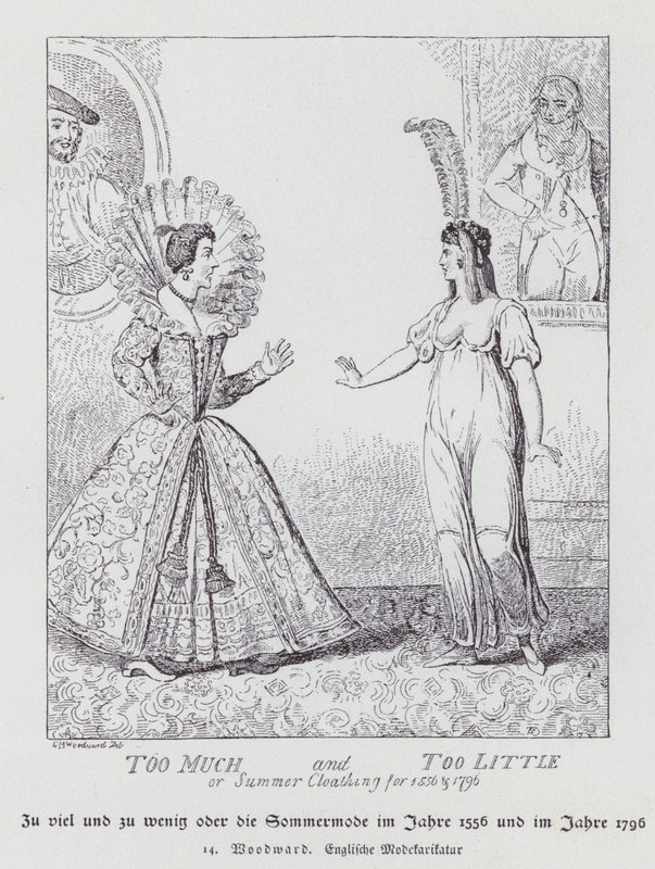 For meget og for lidt, sommertøj til 1556 og 1796 (litho) af George Moutard (after) Woodward