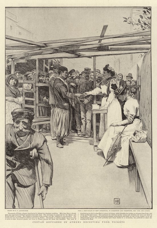 Kretiske flygtninge i Athen modtager madbilletter af George Percy Jacomb Hood