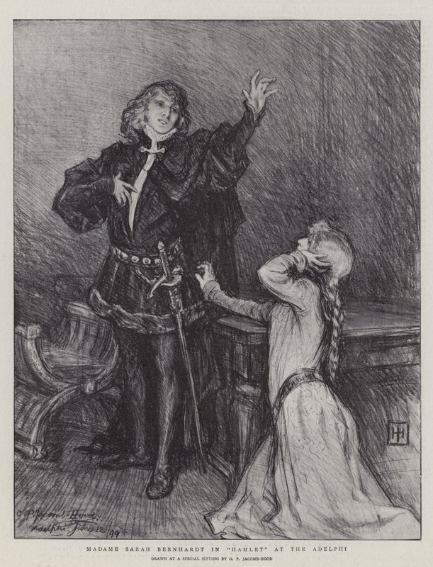 Madame Sarah Bernhardt i Hamlet ved Adelphi af George Percy Jacomb Hood