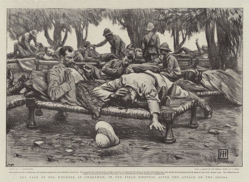 Pleje af de sårede i Omdurman på felthospitalet efter angrebet på Zeriba af George Percy Jacomb Hood