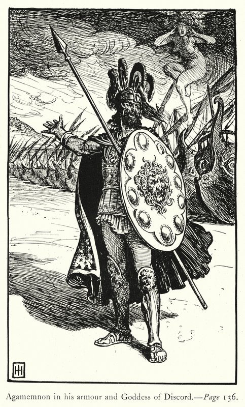 Iliaden: Agamemnon i sin rustning og uenighedens gudinde (gravering) af George Percy Jacomb Hood