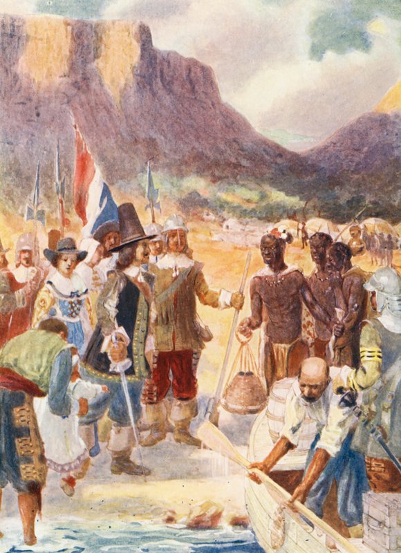 Landingen af Van Riebeck (farvelitografi) af George Salisbury Smithard