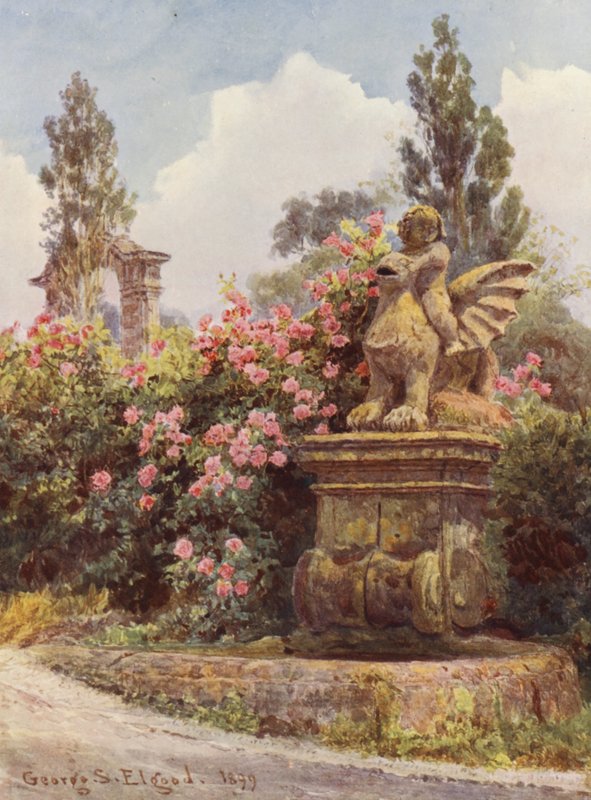 Italienske haver: Kina-roser, Villa Imperiali (farvelitografi) af George Samuel Elgood