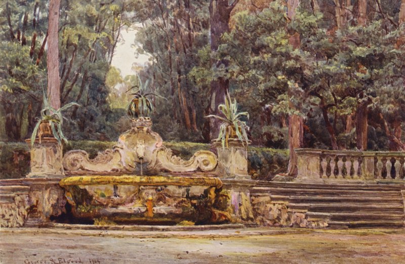 Italienske haver: I Bosco, Villa Corsini (farvelitografi) af George Samuel Elgood