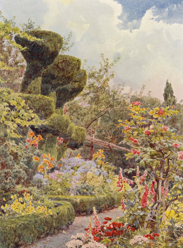 Italienske haver: La Badia, klosterhaven (farvelitografi) af George Samuel Elgood