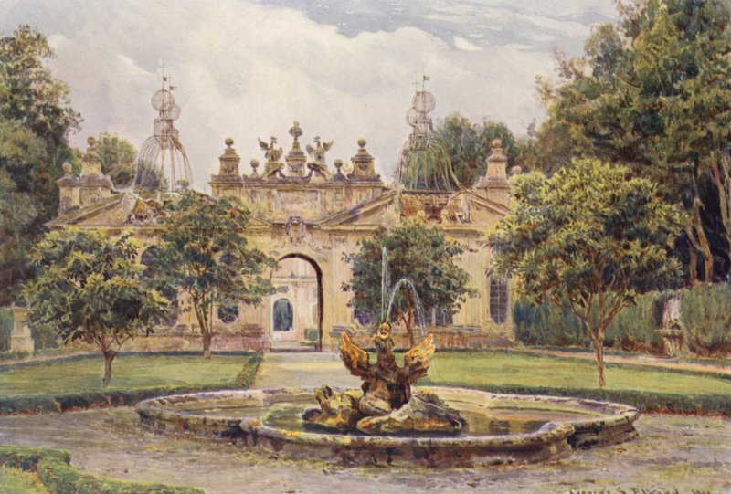 Italienske haver: Aviæren, Villa Borghese (farvelitografi) af George Samuel Elgood