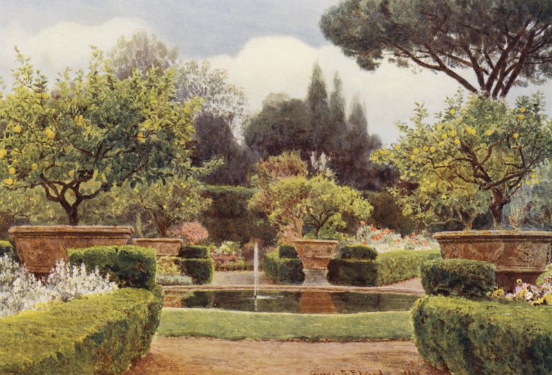 Italienske haver: The Parterre, Villa Colonna (farvelitografi) af George Samuel Elgood