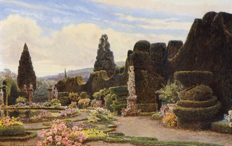 Italienske haver: The Parterre, Villa Garzoni (farvelitografi) af George Samuel Elgood