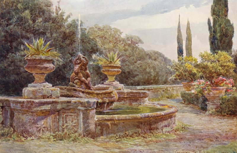 Italienske haver: Villa Aldborandini (farvelitografi) af George Samuel Elgood