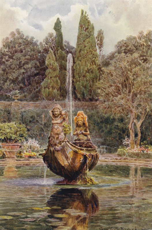 Italienske haver: Villa Aldobrandini, fontæne i parterre (farvelitografi) af George Samuel Elgood