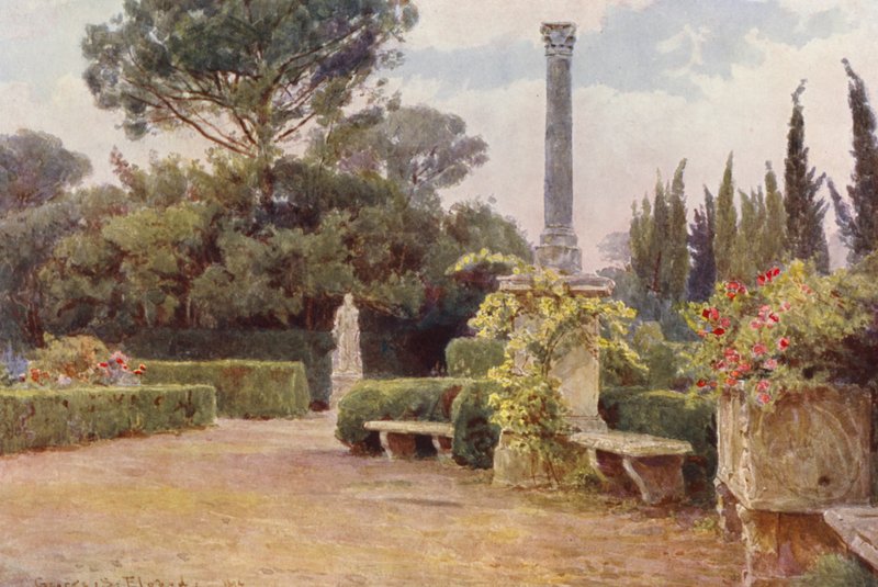 Italienske haver: Villa Medici (farvelitografi) af George Samuel Elgood