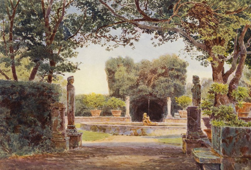 Italienske haver: Villa Piatti, The Bay Walk (farvelitografi) af George Samuel Elgood