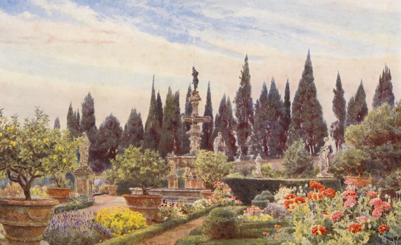 Italienske haver: Villa Reale di Castello (farvelitografi) af George Samuel Elgood
