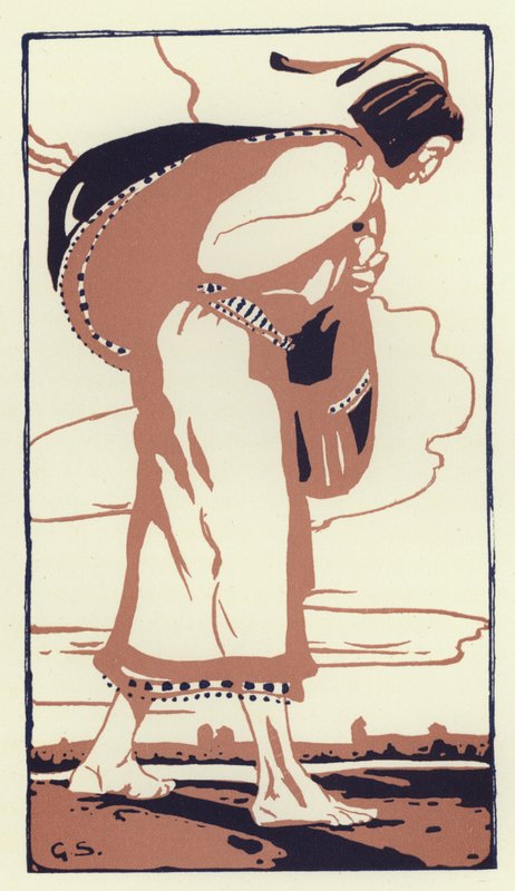 Han kom pludselig på en bred og åben rød slette (farve litho) af George Sheringham