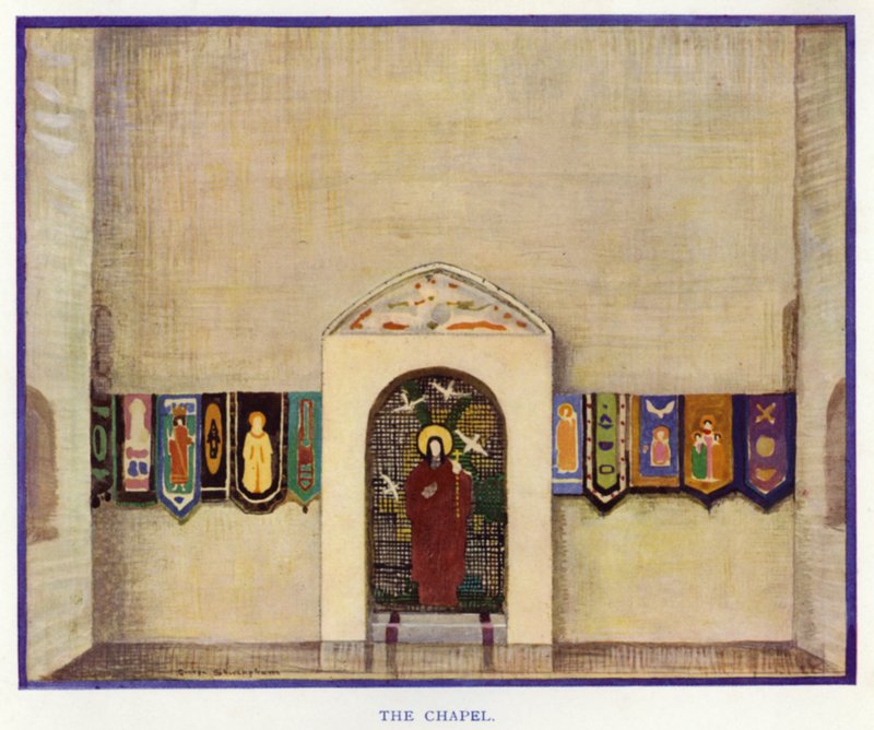 The Duenna af Sheridan: The Chapel (farve litho) af George Sheringham