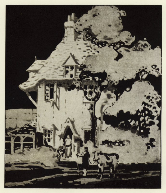 "Hvor skal du hen med koen?" (farve litho) af George Sheringham
