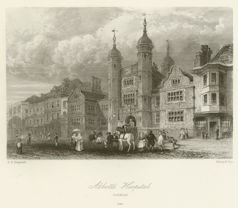 Abbotts Hospital, Guildford, 1840 af George Sidney after Shepherd