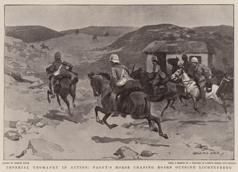 Imperial Yeomanry in Action, Pagets hest jagter boerne uden for Lichtenberg af George Soper