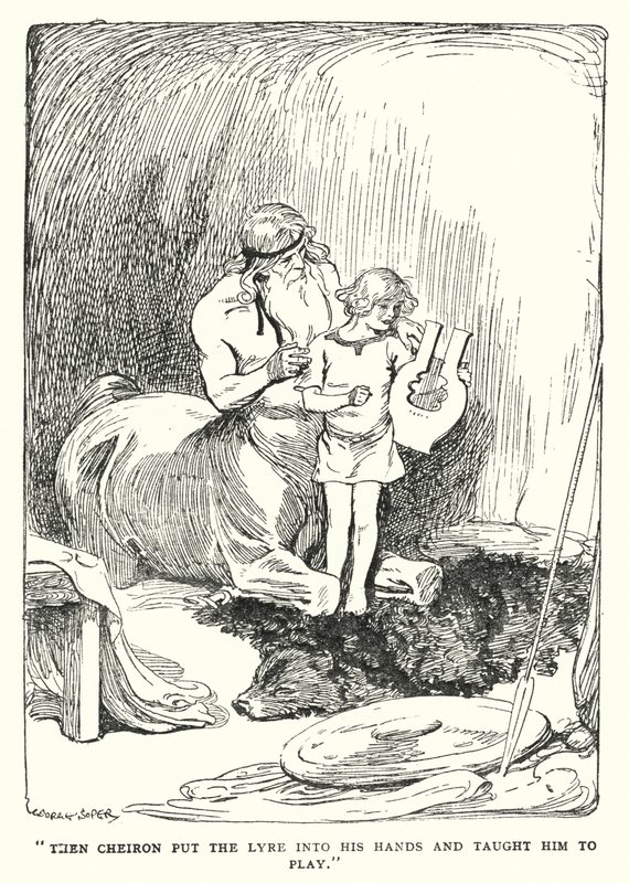 Jason og Argonauterne: "Så lagde Cheiron lyren i hans hænder og lærte ham at spille" (litho) af George Soper
