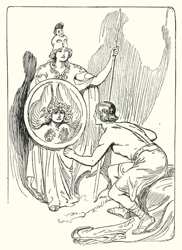 Perseus: "I skjoldets spejl viste der sig et ansigt" (litho) af George Soper