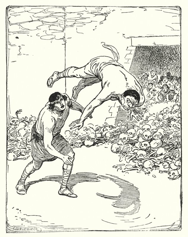 Theseus: "Theseus slog ham lige over hans skulder på jorden" (litho) af George Soper