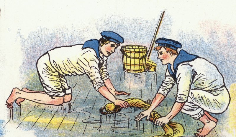 Slibning af dækkene (farve litho) af George Washington Lambert