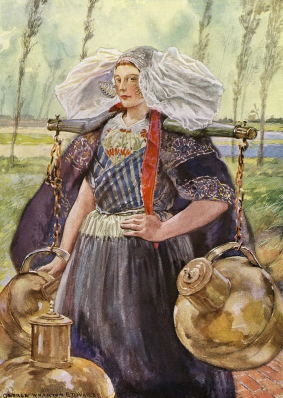En Zeeland Milkmaid (farve litho) af George Wharton Edwards