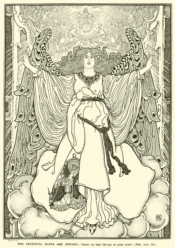 De himmelske porte åbnes (gravering) af George Woolliscroft Rhead