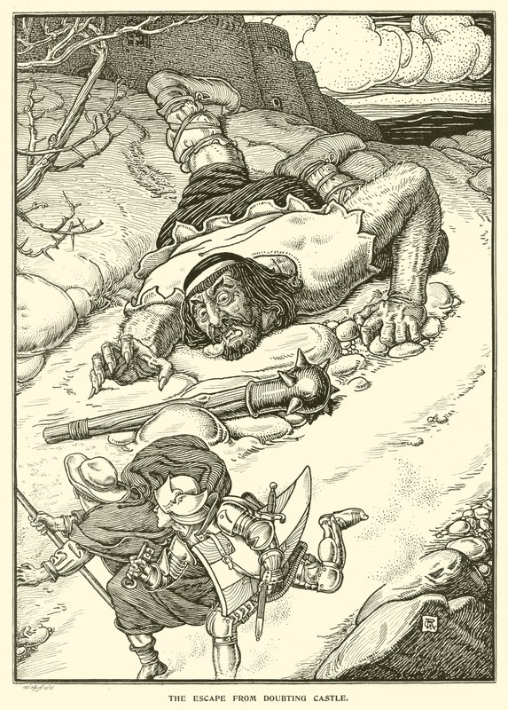 The Escape from Doubting Castle (gravering) af George Woolliscroft Rhead
