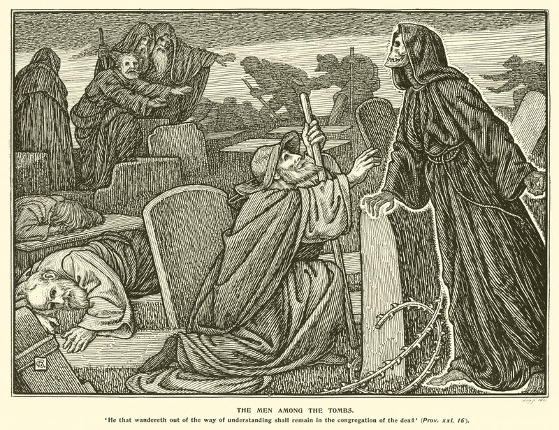 Mændene blandt gravene (gravering) af George Woolliscroft Rhead