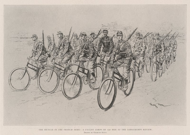 Cyklen i den franske hær, et cykelkorps på 150 mand i Longchamps Review af Georges Bertin Scott